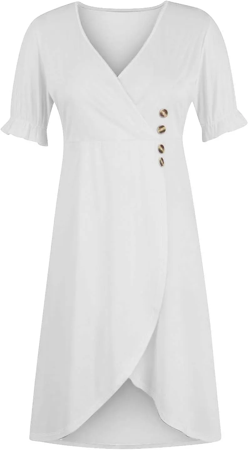 Beach Dresses for Women 2025 Summer Trendy Floral Boho Sundress Elegant V Neck Short Sleeve Irregular Hem Midi Dress