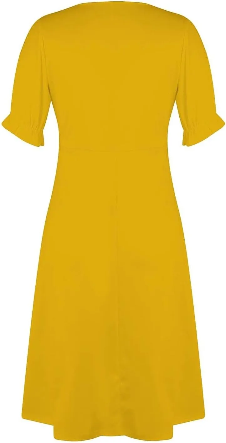Beach Dresses for Women 2025 Summer Trendy Floral Boho Sundress Elegant V Neck Short Sleeve Irregular Hem Midi Dress