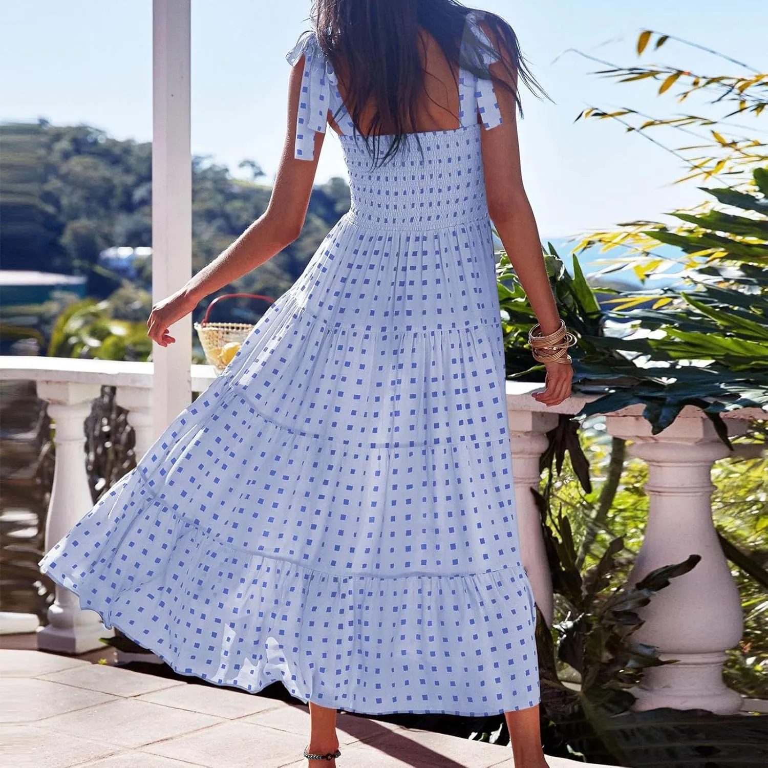Beach Long Ruffle Maxi Line Dress Boho Floral Summers Women's A Neck Women's Dress Maternity Dresses Casual