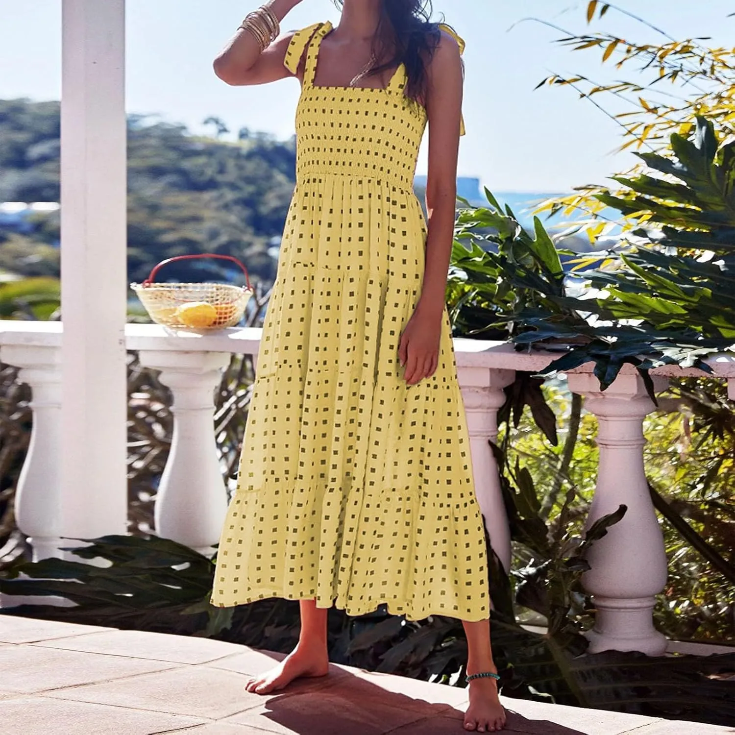 Beach Long Ruffle Maxi Line Dress Boho Floral Summers Women's A Neck Women's Dress Maternity Dresses Casual