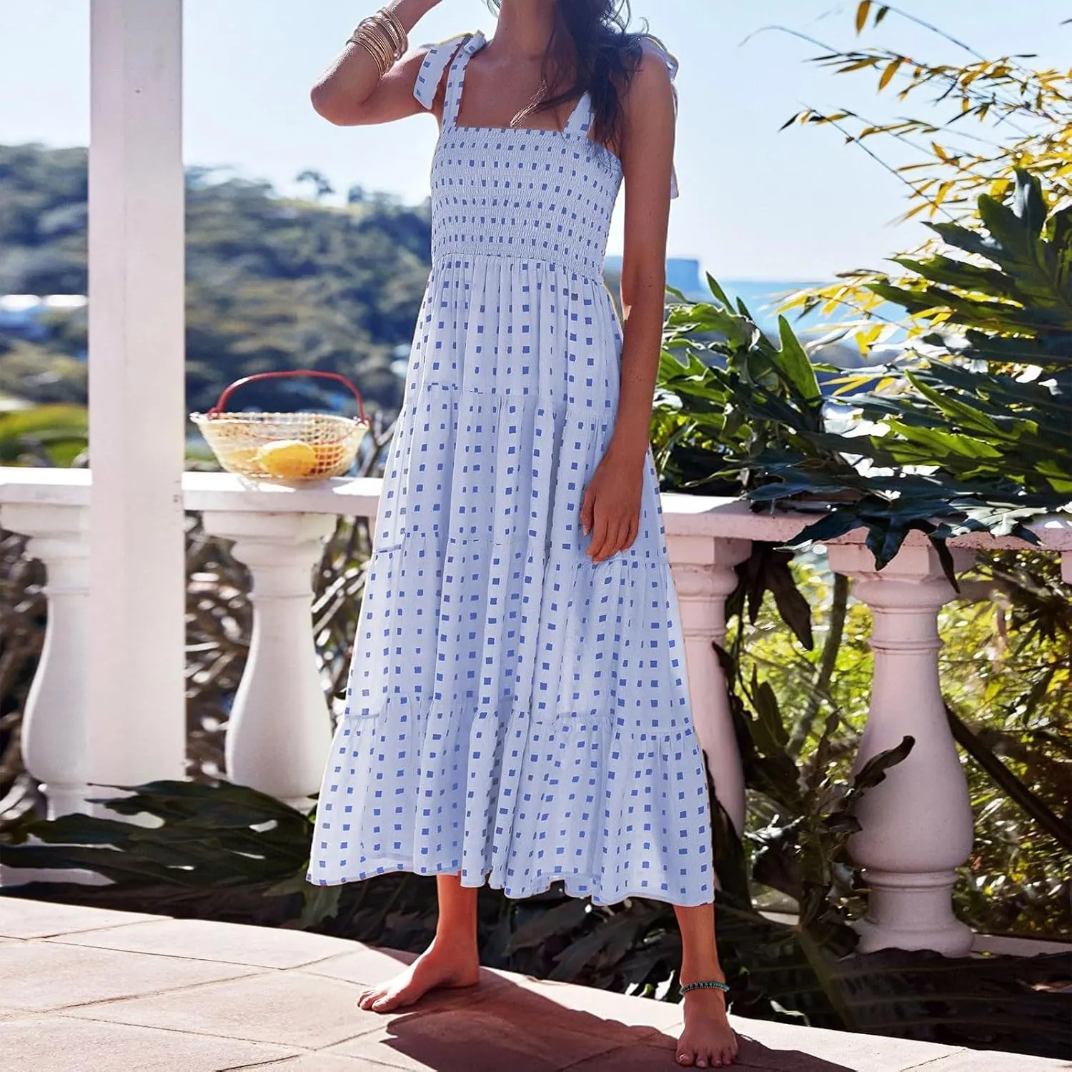 Beach Long Ruffle Maxi Line Dress Boho Floral Summers Women's A Neck Women's Dress Maternity Dresses Casual
