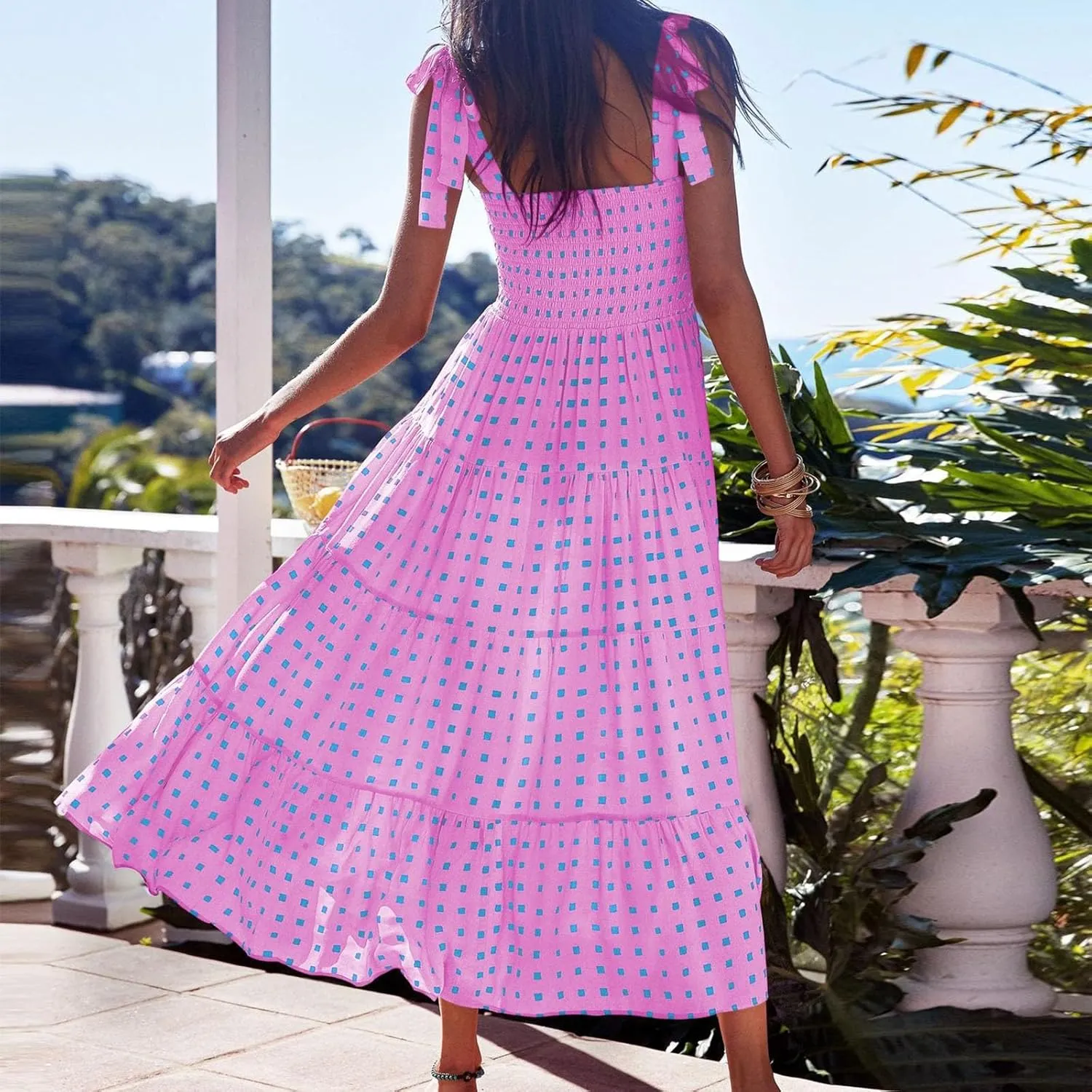Beach Long Ruffle Maxi Line Dress Boho Floral Summers Women's A Neck Women's Dress Maternity Dresses Casual