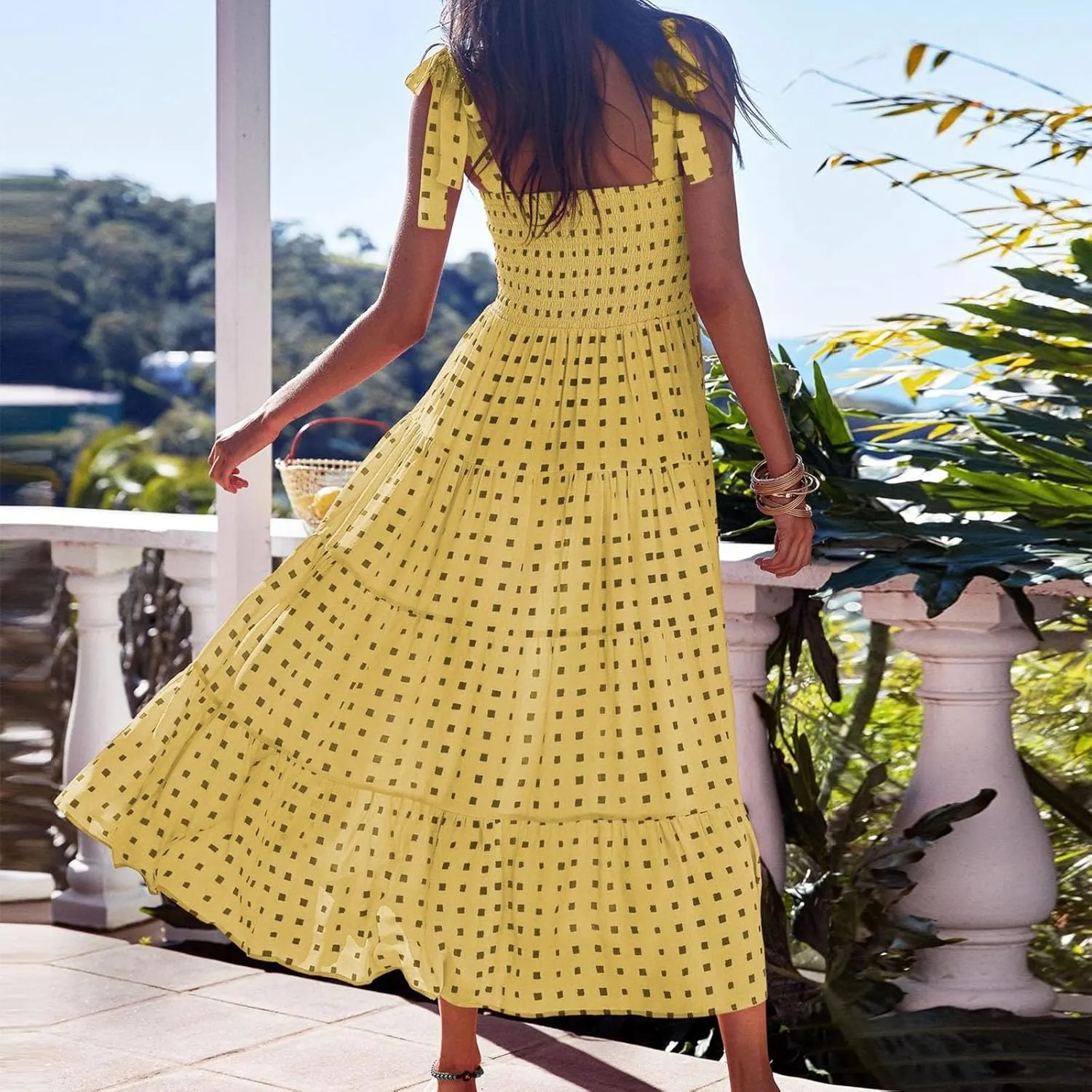 Beach Long Ruffle Maxi Line Dress Boho Floral Summers Women's A Neck Women's Dress Maternity Dresses Casual