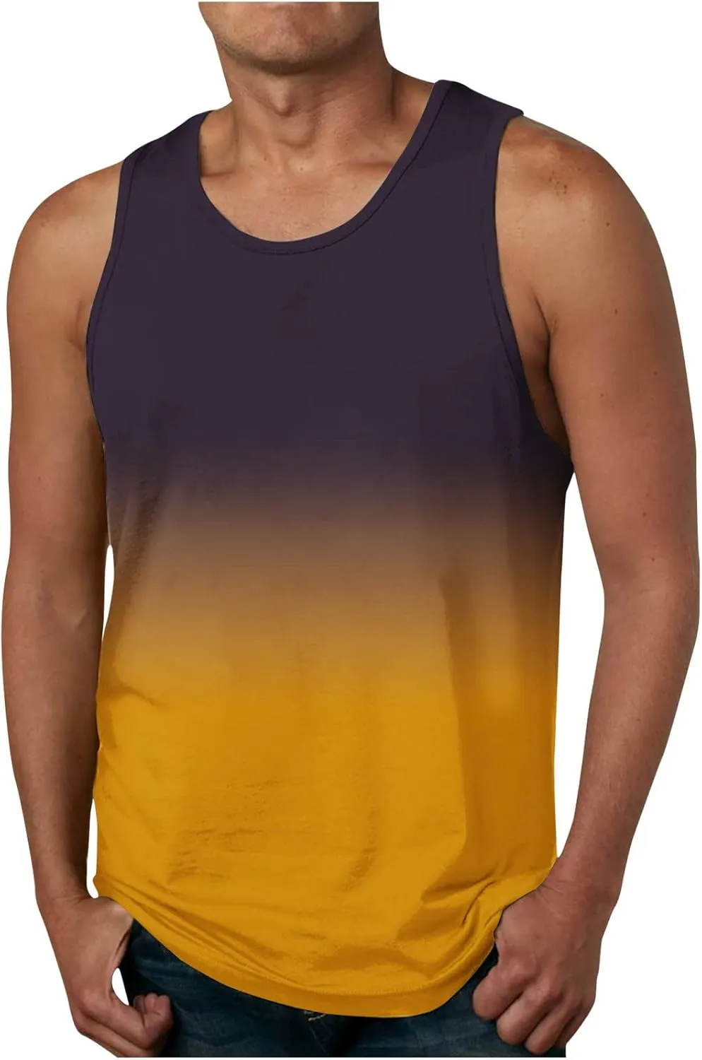 Beach Tank Tops for Men Funny Gradient Color Sleeveless Muscle Tshirt Casual Summer Vacation Tropical Shirts 2024