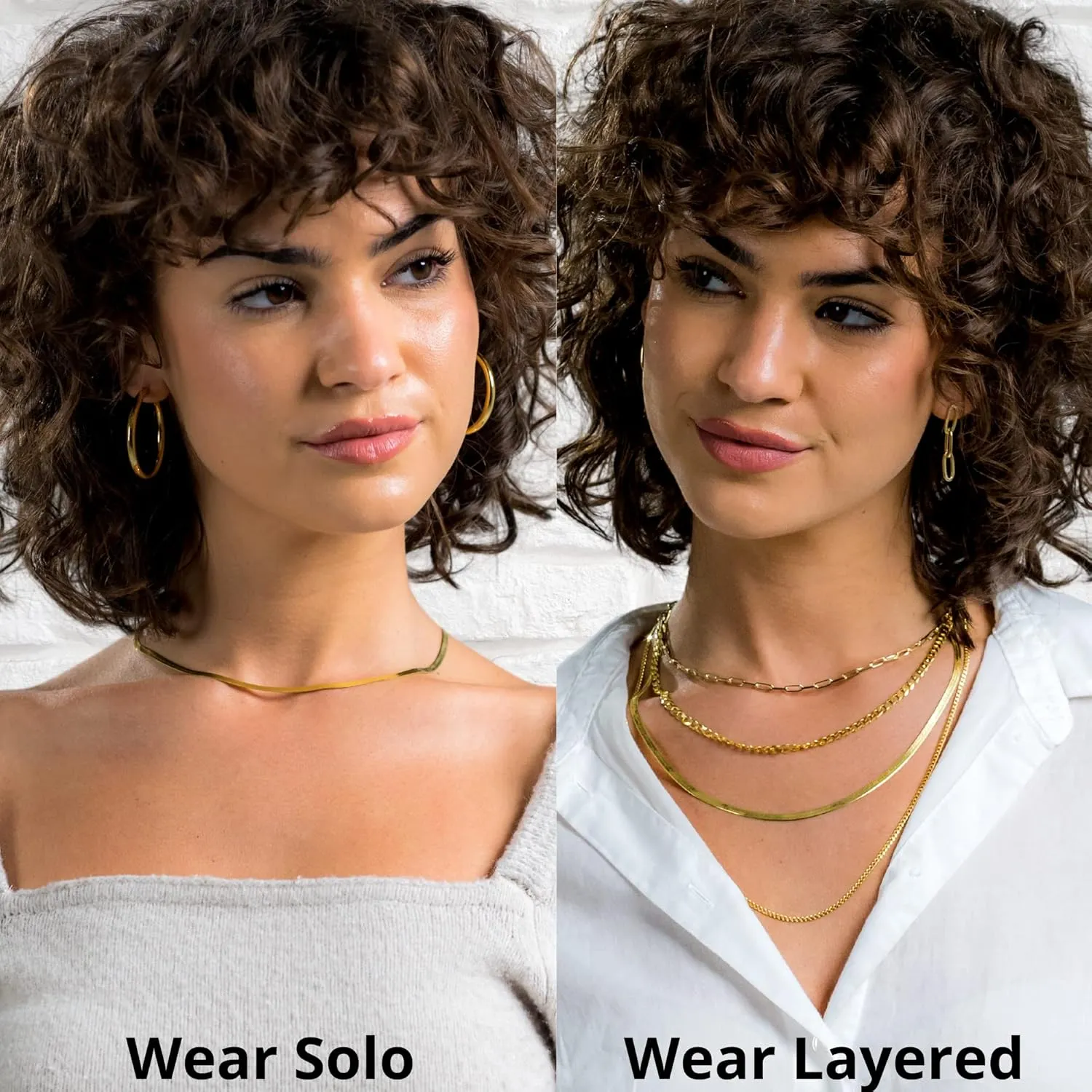 Beaux Bijoux Gold Chain Necklaces for Women | Herringbone, Paperclip, Omega Chains | Gold Plated Silver | Women's Trendy Layering Necklaces | Choose Width and Length | Gold Necklaces for Women