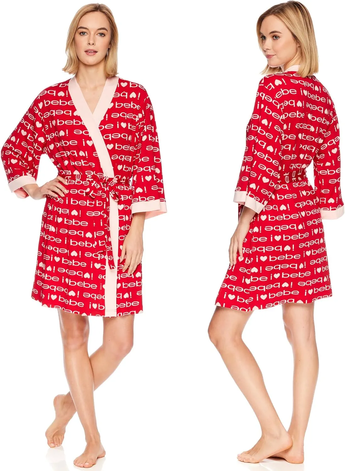 bebe Womens Pajamas 3-Piece Set, Tank Top, Pajama Shorts, and Short Robe Sleepwear Travel Set, Pajama Set Gifts for Women