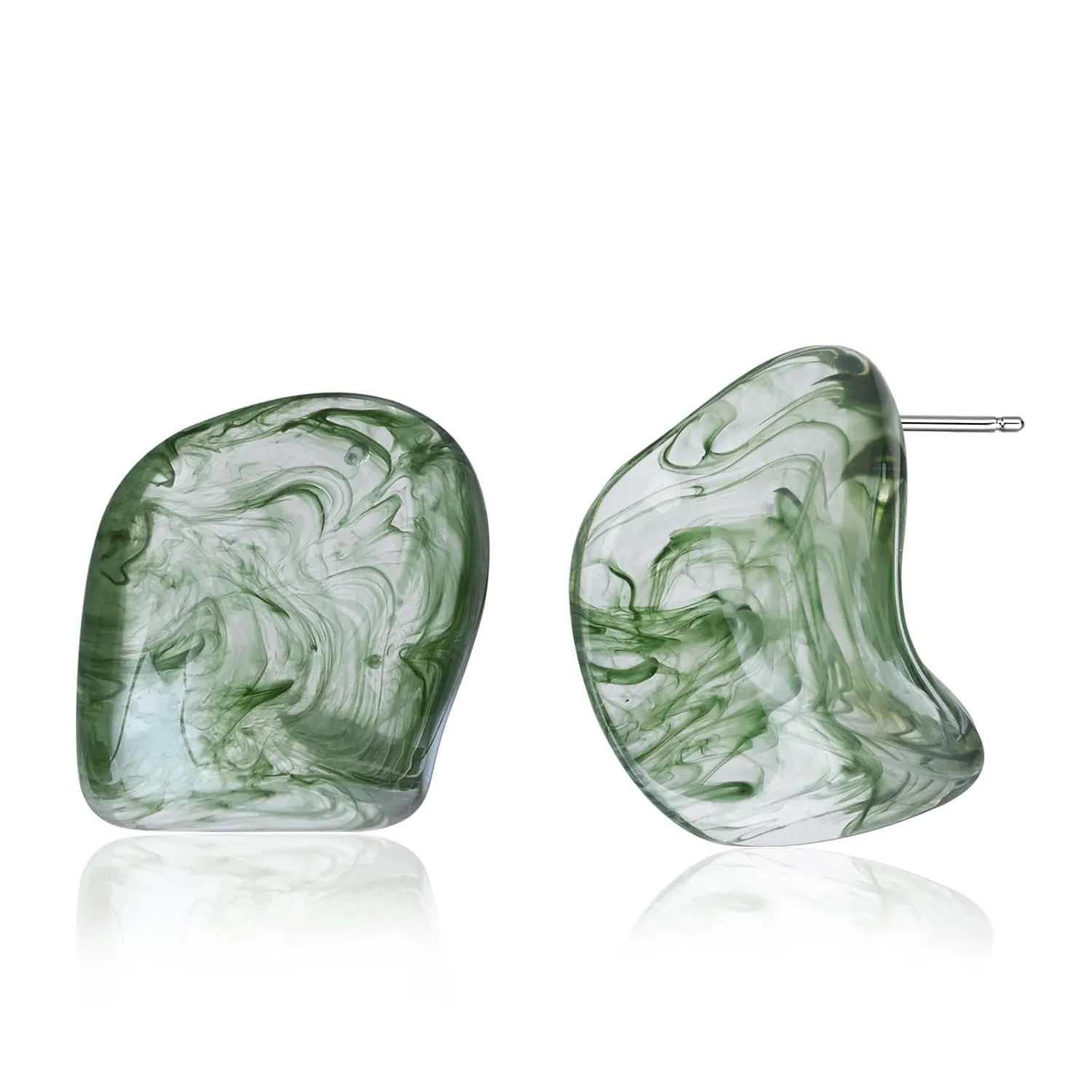 Big Green Irregular Resin Earrings Large Geometric Unique Earrings 925 Sterling Silver Post Earrings Stud for Women