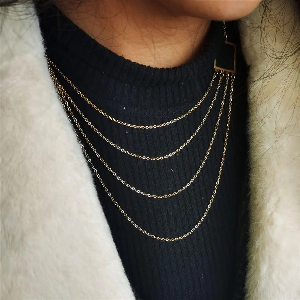 Bohemian Stainless Steel Multilayer Tassel Chain Necklaces For Women Layered Choker Necklaces Boho Jelry Gifts