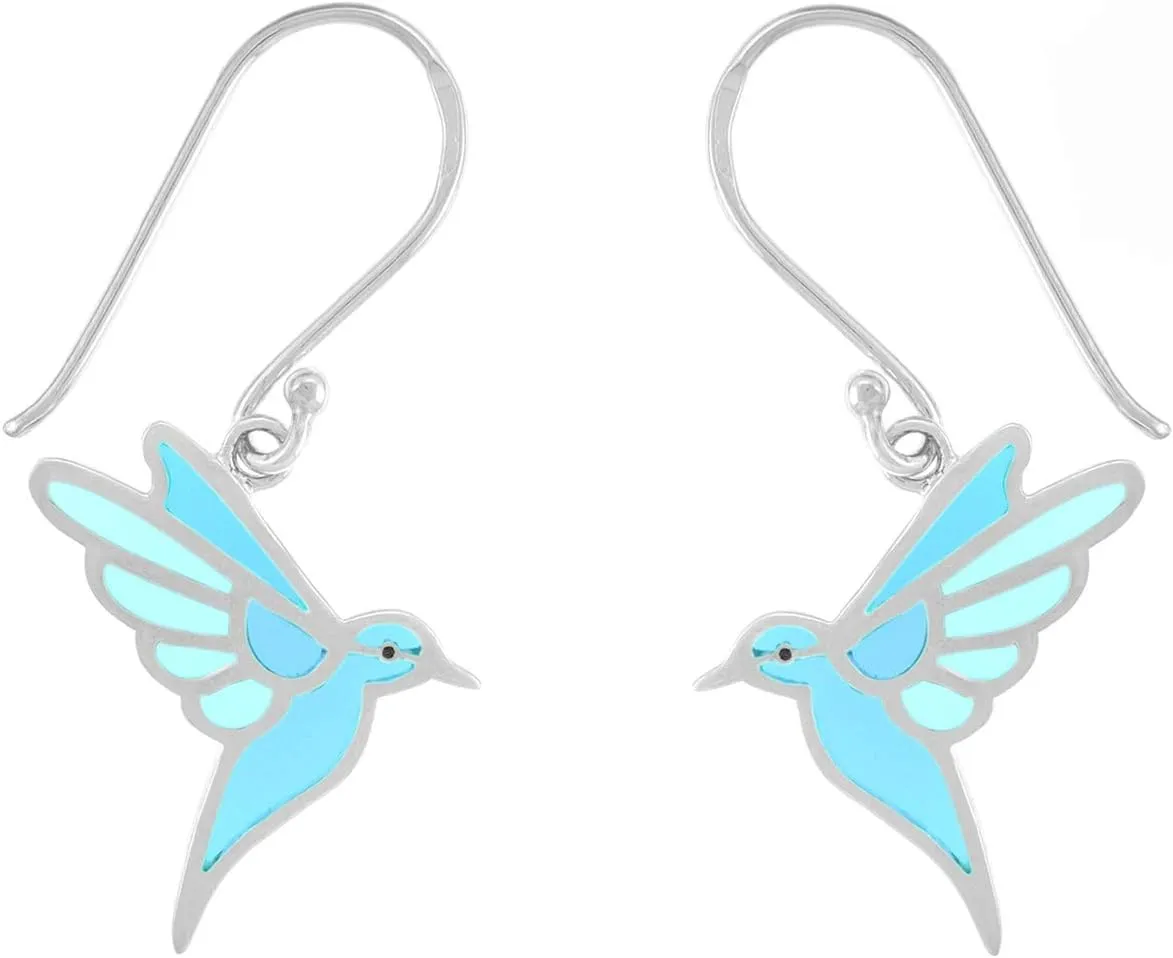 Boma Jewelry Sterling Silver Blue Resin Bird Dangle Earrings