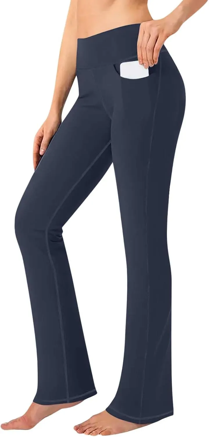 Bootcut Yoga Pants for Women Wide Leg Pants High Waist Workout Flare Pant Tummy Control Work Trouser Bottoms 4 Pockets