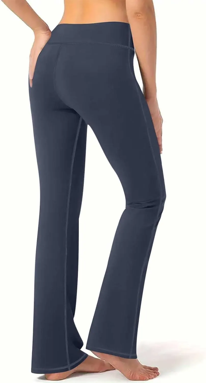 Bootcut Yoga Pants for Women Wide Leg Pants High Waist Workout Flare Pant Tummy Control Work Trouser Bottoms 4 Pockets