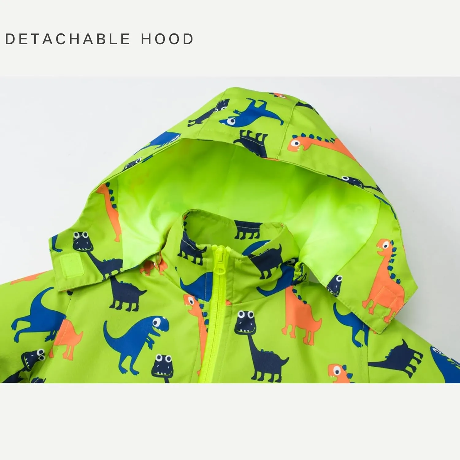 Boys Rain Jacket with Detachable Hood Lightweight Raincoats for Kids
