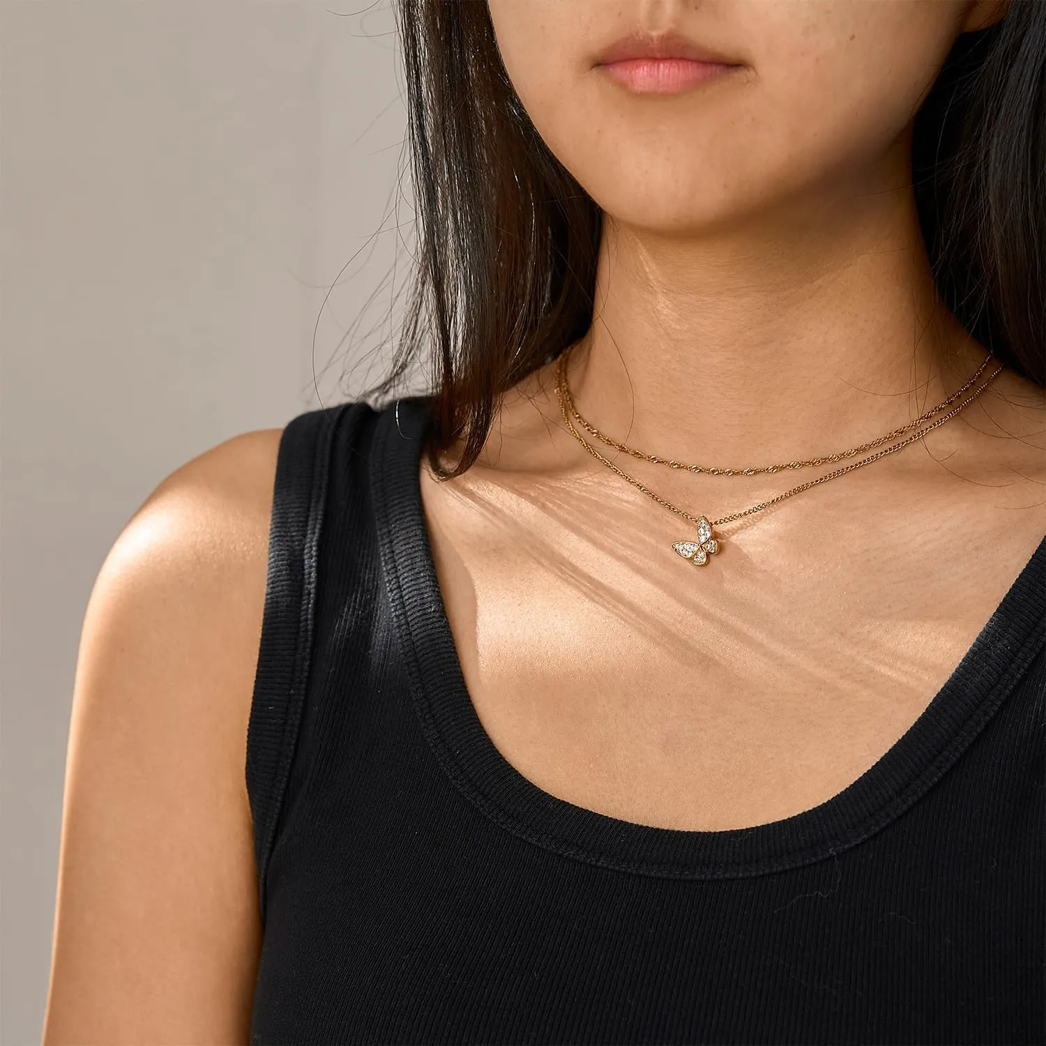 Butterly Necklaces for Women Heart Necklace 14K Dainty Gold Choker Handmade Necklaces Chain Shell Dainty Gold Choker Necklace for Women
