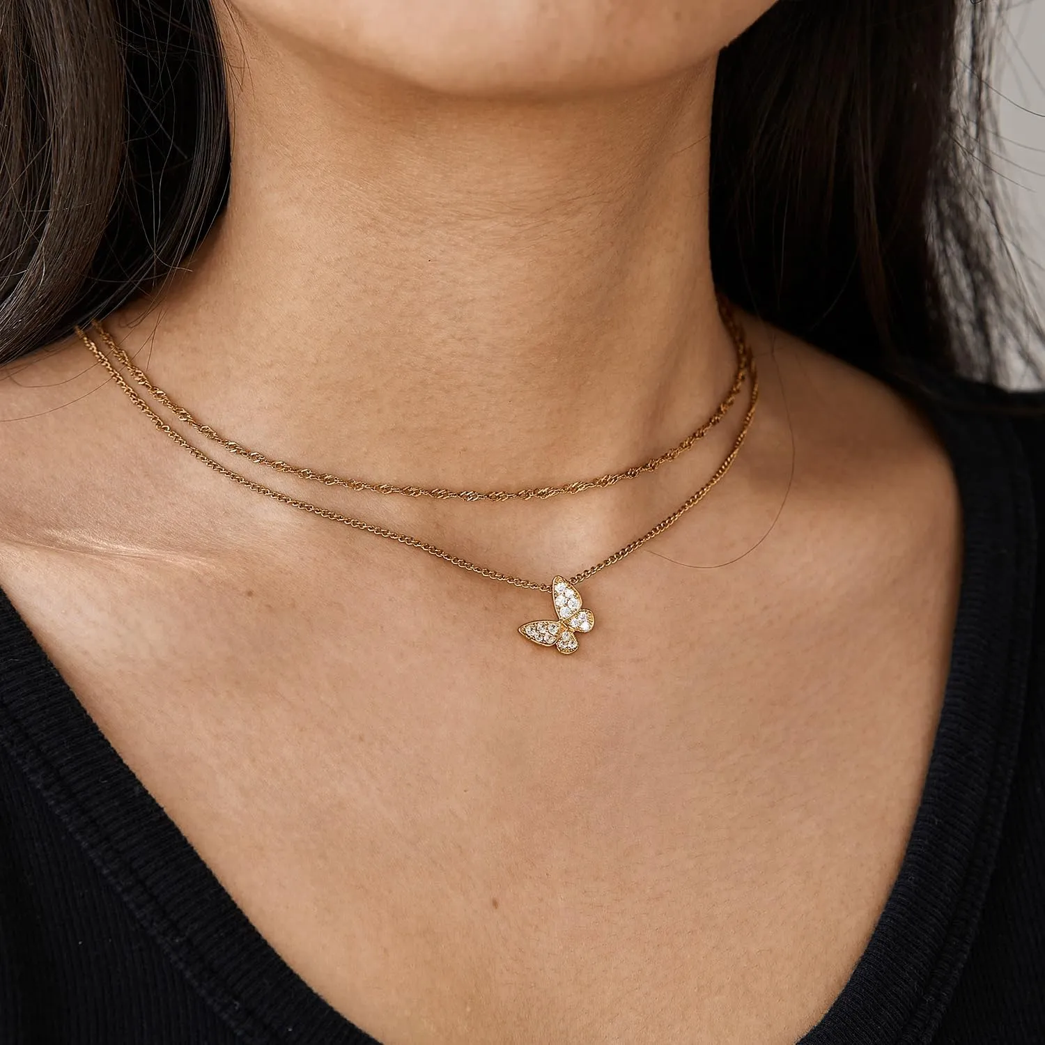 Butterly Necklaces for Women Heart Necklace 14K Dainty Gold Choker Handmade Necklaces Chain Shell Dainty Gold Choker Necklace for Women