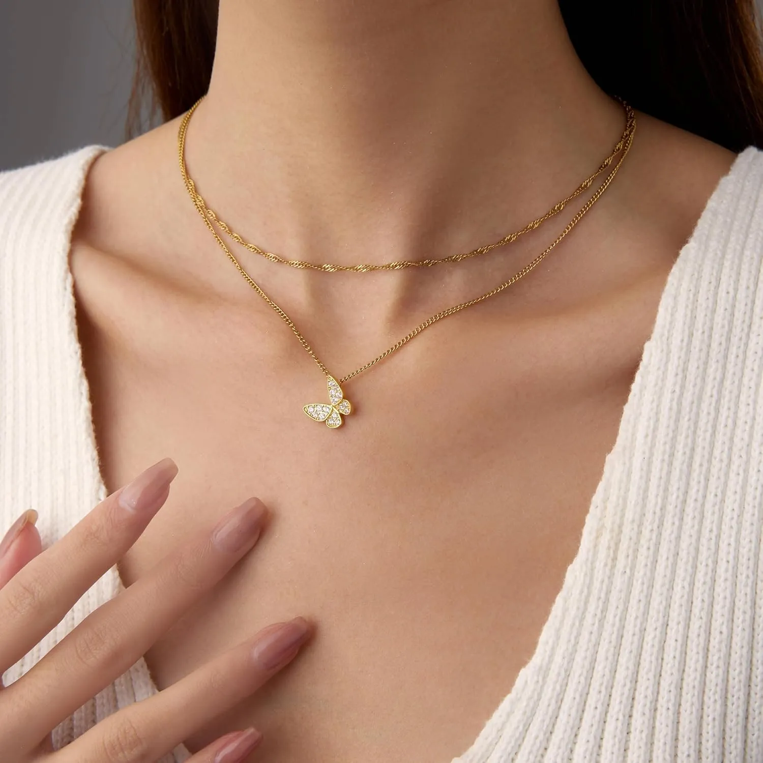 Butterly Necklaces for Women Heart Necklace 14K Dainty Gold Choker Handmade Necklaces Chain Shell Dainty Gold Choker Necklace for Women