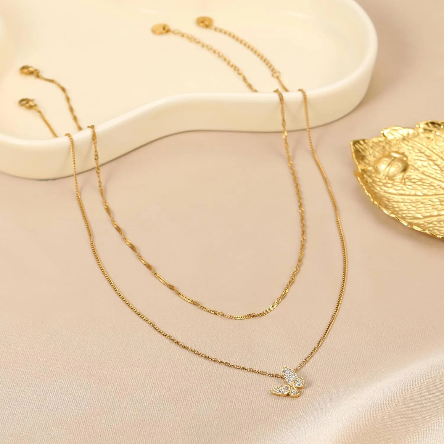 Butterly Necklaces for Women Heart Necklace 14K Dainty Gold Choker Handmade Necklaces Chain Shell Dainty Gold Choker Necklace for Women