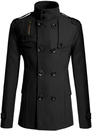 Cambkatl Wool Blend Trench Coat for Men Double Breasted Jacket Overcoat Classic Notched Collar Winter Pea Coat with Pockets