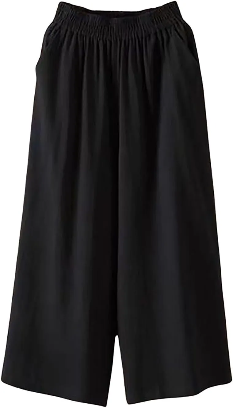 Capri Linen Pants for Women Casual Summer Elastic Waist Bermuda Shorts Lightweight Beach Pedal Pushers with Pockets