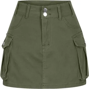 Cargo Denim Skirt Womens Summer Casual Skort Elastic High Waisted Short Mini Y2k Jean Skirts Flap Pockets Streetwear