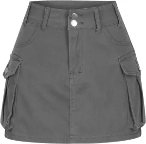 Cargo Denim Skirt Womens Summer Casual Skort Elastic High Waisted Short Mini Y2k Jean Skirts Flap Pockets Streetwear