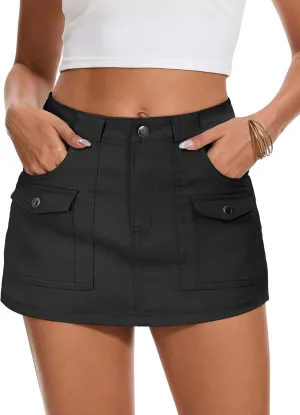 Cargo Jean Skirts for Women Denim Skort High Waisted Womens Mini Skirt with Shorts Y2k with 6 Pockets