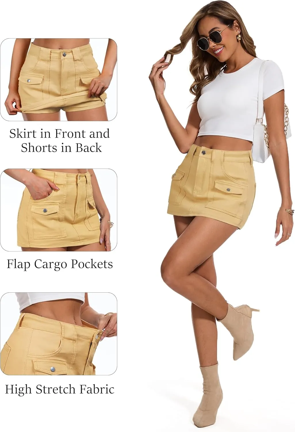 Cargo Jean Skirts for Women Denim Skort High Waisted Womens Mini Skirt with Shorts Y2k with 6 Pockets