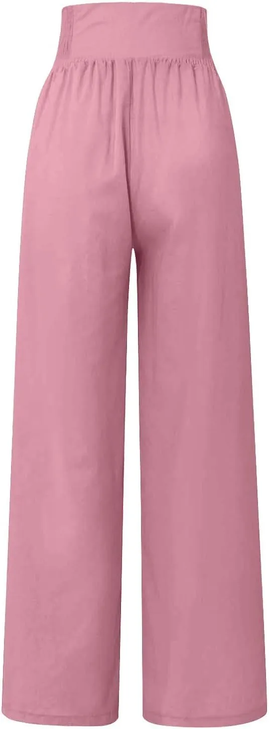 Casual Pants for Women, Flattering Fit Wide Leg High Waist Cotton Linen Blend Trousers for Daily Wear, Office, Travel