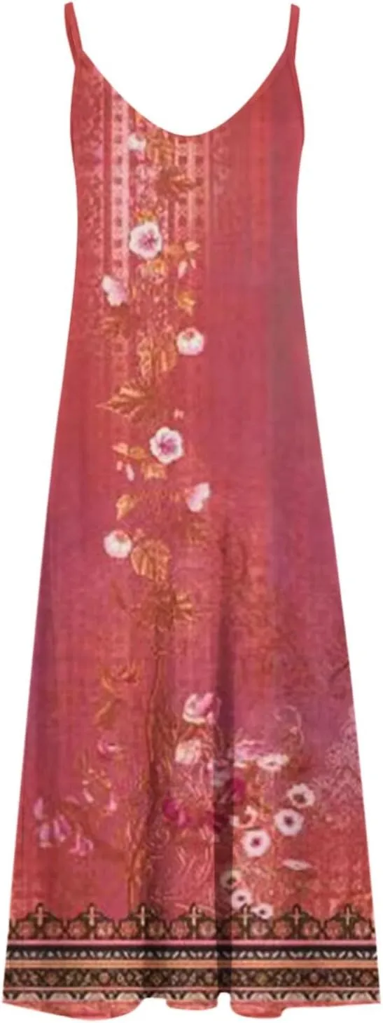 Ceboyel Boho Dresses for Women 2023 Long Summer Dress Sleeveless Spaghetti Strap Sundress Trendy Causal Ladies Outfits