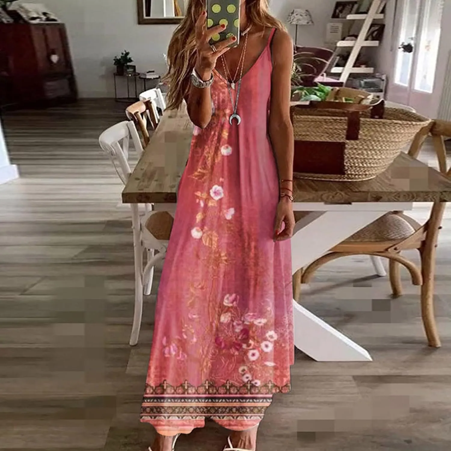 Ceboyel Boho Dresses for Women 2023 Long Summer Dress Sleeveless Spaghetti Strap Sundress Trendy Causal Ladies Outfits
