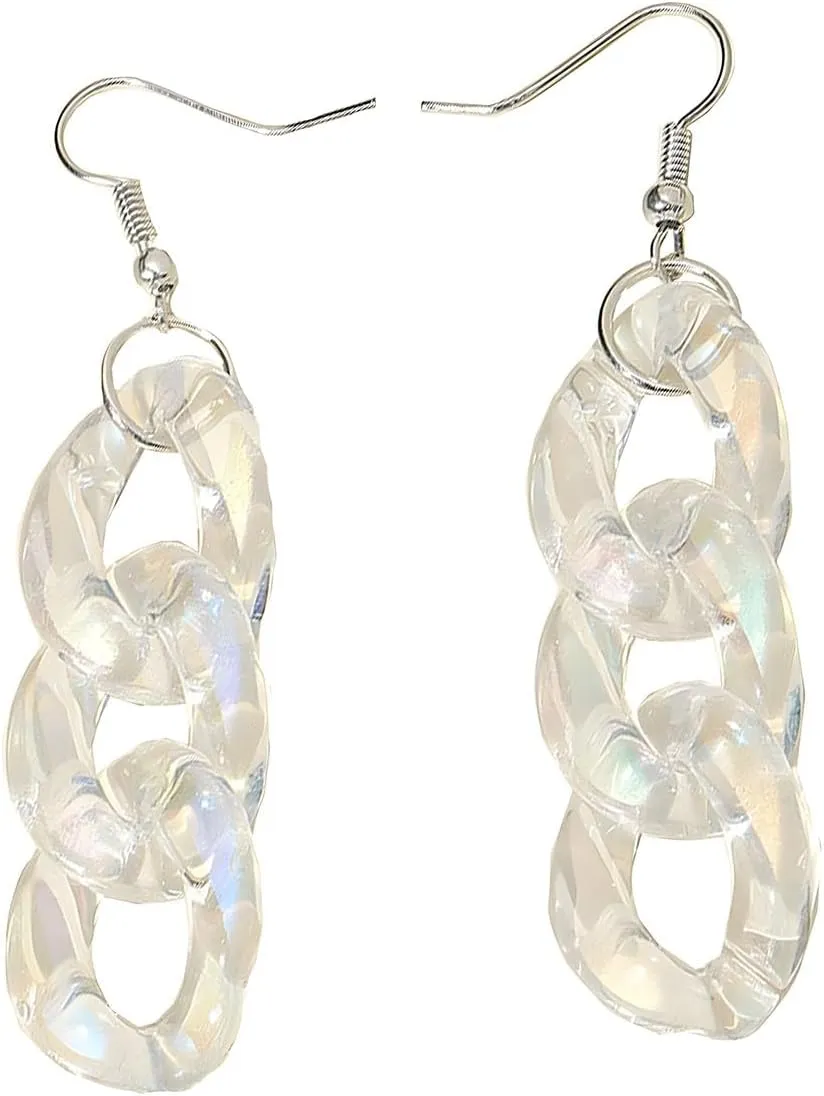Chunky Acrylic Chain Earrings for Women Clear Resin Chain Dangle Earrings Paperclip Earrings Thick Chain Statement Earrings Lightweight Jewelry for Women