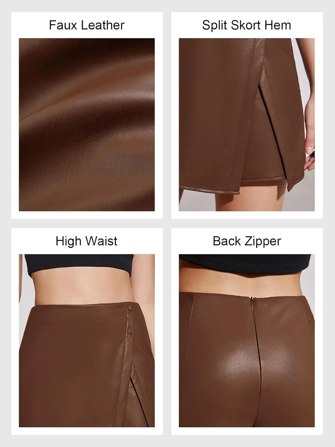 Cicy Bell Womens Faux Leather Skorts High Waisted Shorts Button Front Mini PU Skirts