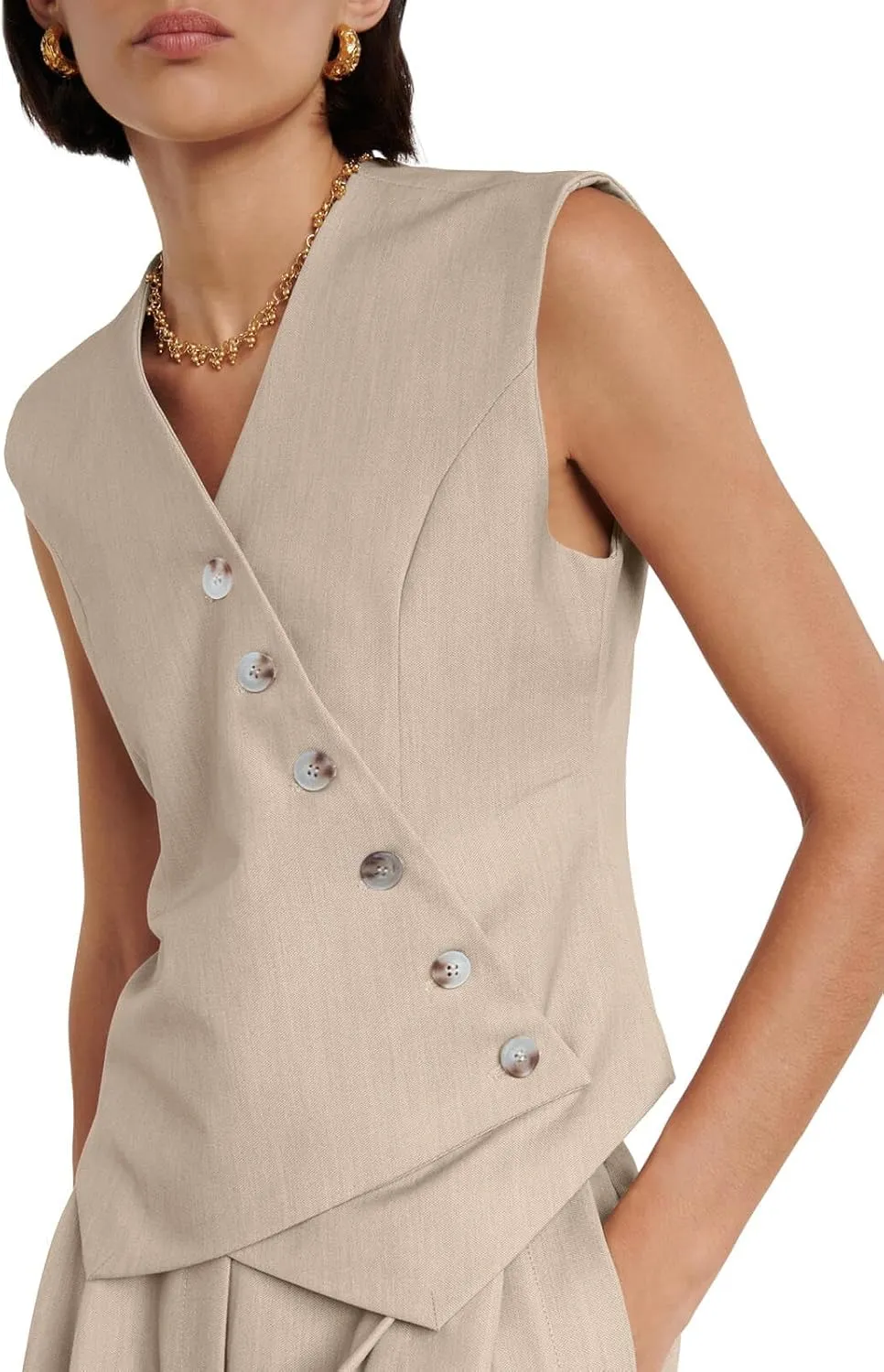 Cicy Bell Womens Waistcoat Vest Sleeveless Blazers V Neck Button Up Asymmetrical Hem Work Office Suit Vests