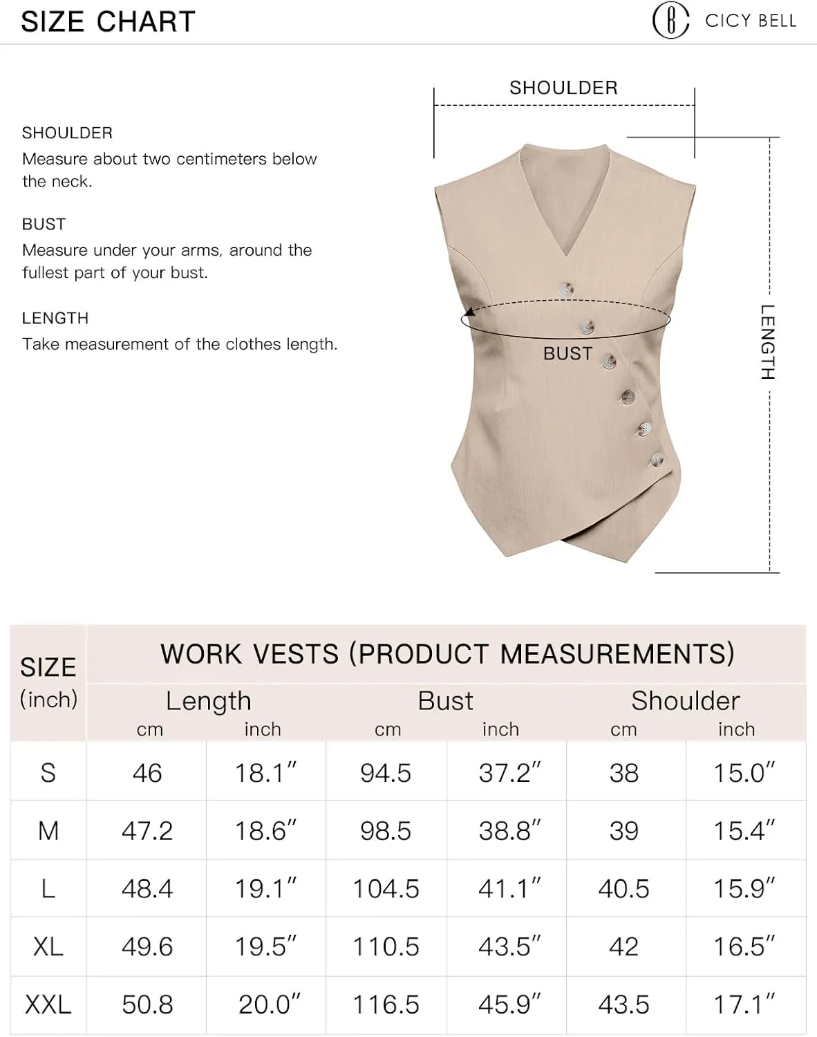 Cicy Bell Womens Waistcoat Vest Sleeveless Blazers V Neck Button Up Asymmetrical Hem Work Office Suit Vests