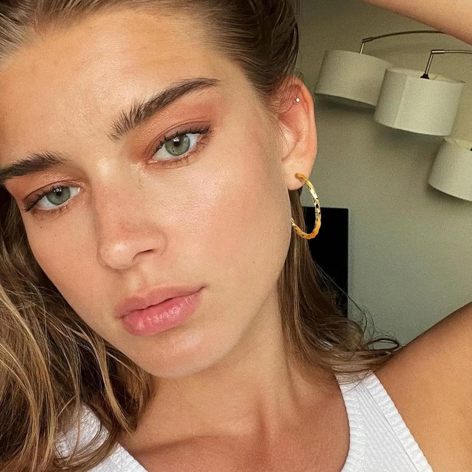 Clip On Hoop Earrings for Women Non Pierced Ears,Gold Clip On Earrings Non Piercing Big Stainless Steel Fake Hoops Lightweight 30-60mm