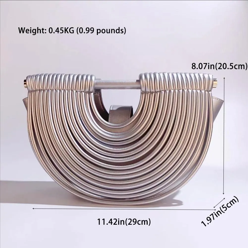 Clutch Purses for Women Evening/Wedding Chic Half Round Woven Bag Formal PU Leather Purse Designer Handbags for Party Prom