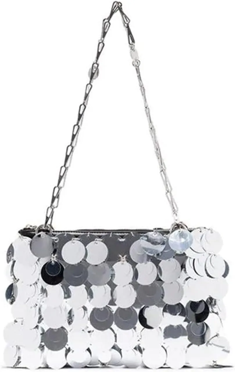 Clutch Purses for Women Fashion Silver Sequins Handbags for Women Bling Bling Shoulder Bag for Wedding and Party Events