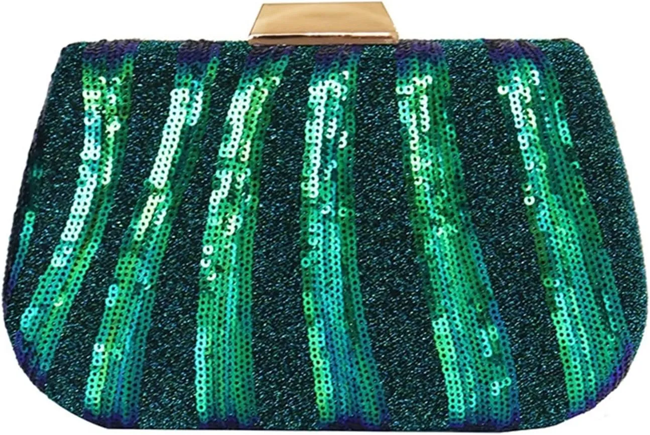 Clutch Purses for Women Fashion Striped Beaded Dinner Bag Sequin Handbag for Evening Events, Cross-Body Dress Bag, Iron Box Design