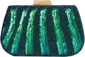 Clutch Purses for Women Fashion Striped Beaded Dinner Bag Sequin Handbag for Evening Events, Cross-Body Dress Bag, Iron Box Design