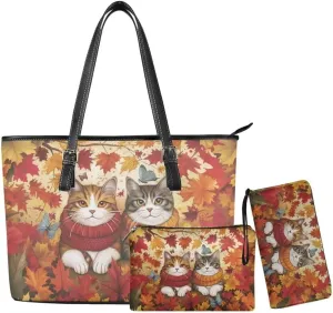Coldinair 3PCS Custom Tote Handbags for Women Ladies,Handle Bags Wallet Purse Set Leather Shoulder Bags Tote Purse