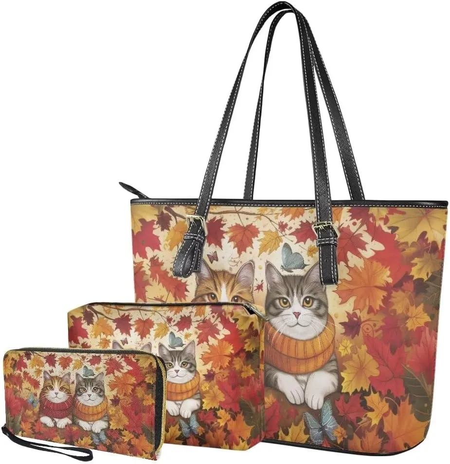 Coldinair 3PCS Custom Tote Handbags for Women Ladies,Handle Bags Wallet Purse Set Leather Shoulder Bags Tote Purse