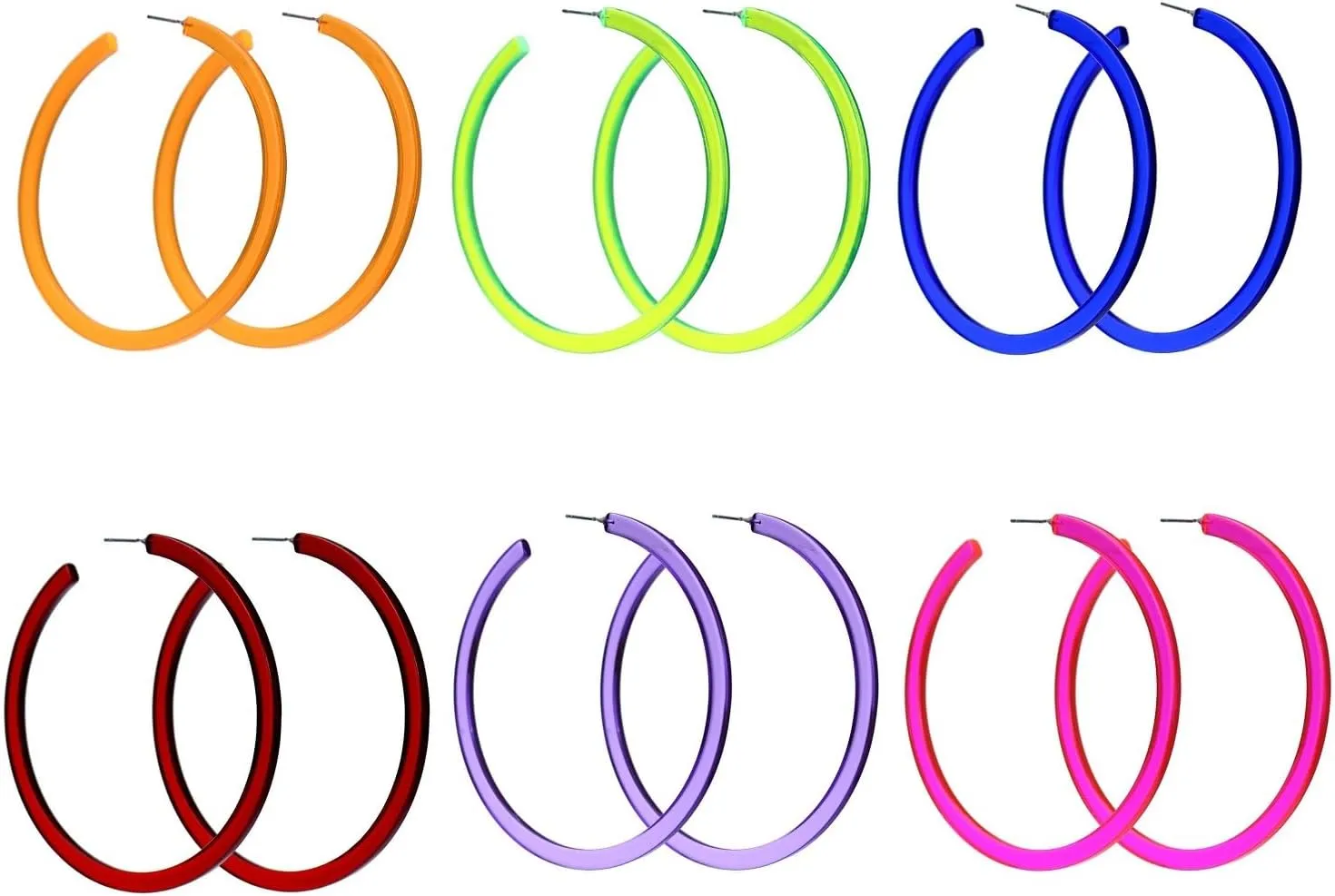 Colorful Big Hoop Earring Acrylic Open Large Hoop Earrings C Shape Trendy Chunky Earrings 80s 90s Retro Lightweight Statement Ear Jewelry Earring For Women