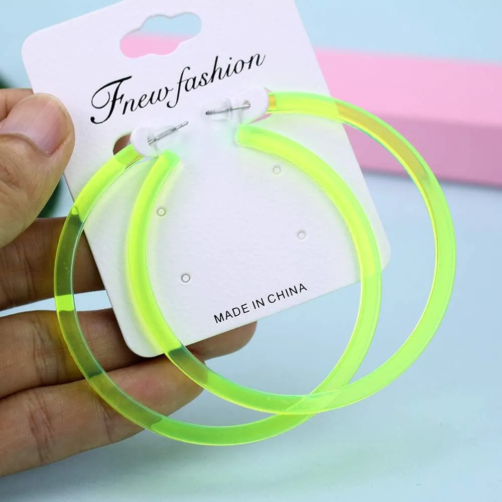 Colorful Big Hoop Earring Acrylic Open Large Hoop Earrings C Shape Trendy Chunky Earrings 80s 90s Retro Lightweight Statement Ear Jewelry Earring For Women