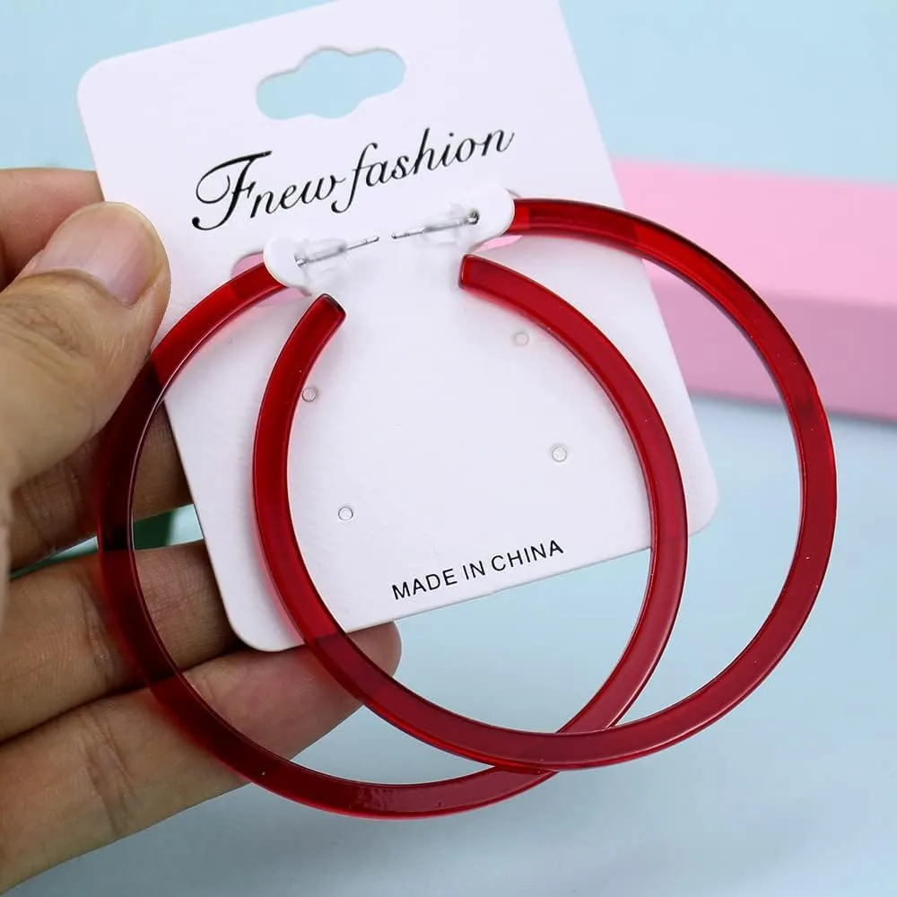 Colorful Big Hoop Earring Acrylic Open Large Hoop Earrings C Shape Trendy Chunky Earrings 80s 90s Retro Lightweight Statement Ear Jewelry Earring For Women