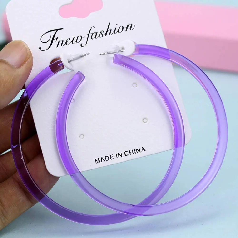 Colorful Big Hoop Earring Acrylic Open Large Hoop Earrings C Shape Trendy Chunky Earrings 80s 90s Retro Lightweight Statement Ear Jewelry Earring For Women