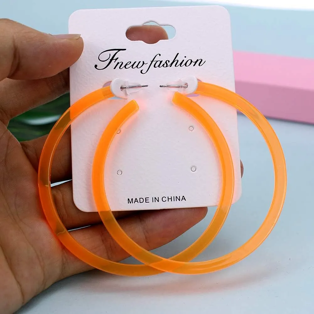 Colorful Big Hoop Earring Acrylic Open Large Hoop Earrings C Shape Trendy Chunky Earrings 80s 90s Retro Lightweight Statement Ear Jewelry Earring For Women