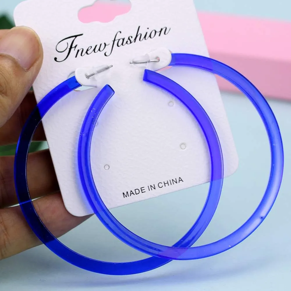 Colorful Big Hoop Earring Acrylic Open Large Hoop Earrings C Shape Trendy Chunky Earrings 80s 90s Retro Lightweight Statement Ear Jewelry Earring For Women