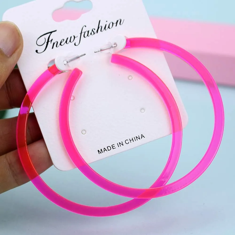 Colorful Big Hoop Earring Acrylic Open Large Hoop Earrings C Shape Trendy Chunky Earrings 80s 90s Retro Lightweight Statement Ear Jewelry Earring For Women