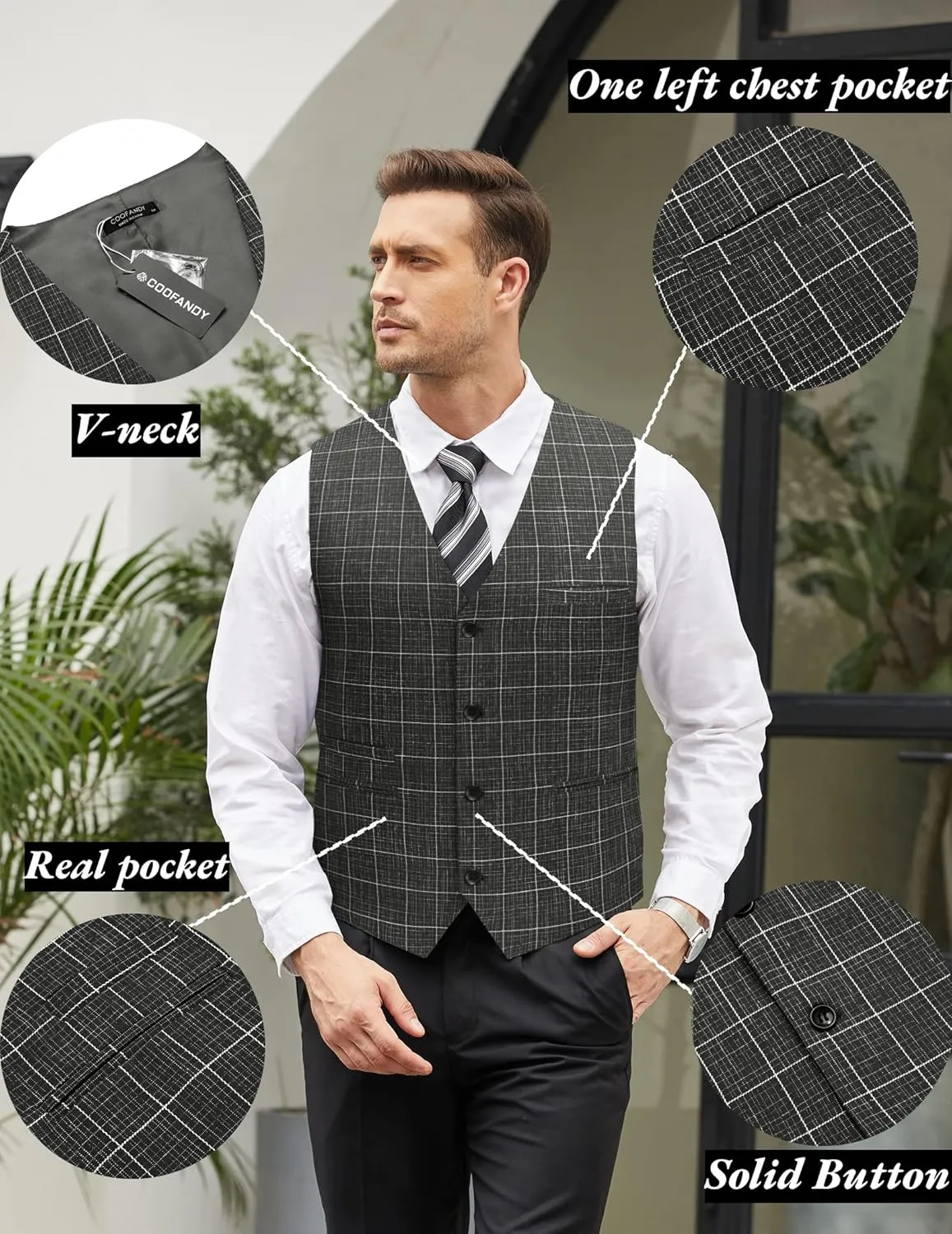 COOFANDY Men's Casual Business Vests Lightweight Waistcoat Slim Fit Suit Vest