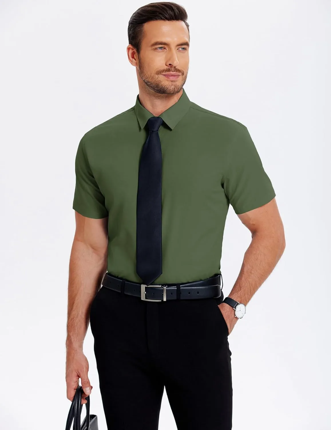COOFANDY Men's Casual Short Sleeve Button Down Shirts Untucked Dress Shirts Wrinkle Free Summer Wedding Shirts Solid
