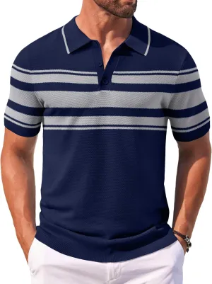 COOFANDY Men's Knit Polo Shirts Casual Short Sleeve Button Down Shirts Crochet Classic Golf Polo Collared Shirts